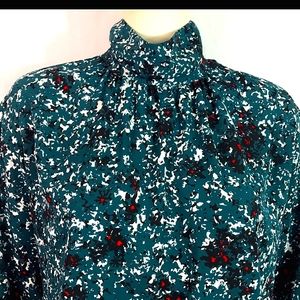 Elizabeth & James Shirred Front Teal Irina Petals Top Large Women's       6